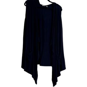 LOCO Lori Goldstein Sweater Women Large Blue Hooded Lightweight Lagenlook Comfy